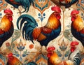 Colorful Rooster Pattern on Decorative Background Royalty Free Stock Photo