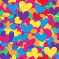 A vibrant pattern of multicolored hearts in different sizes, overlapping and arranged randomly. A Royalty Free Stock Photo