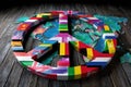 A vibrant peace symbol is decorated with national flags from around the world, emphasizing unity and cooperation among Royalty Free Stock Photo