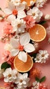 Vibrant Peach Fuzz Floral and Citrus Arrangement 2024. GenerativeAI