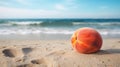 Vibrant Peach On Sandy Beach: A Delicate Touch Of Raw Vulnerability