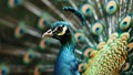 Vibrant peacock displaying colorful, iridescent feathers Royalty Free Stock Photo