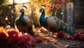 Vibrant peacock displays majestic elegance in nature colorful portrait generated by AI Royalty Free Stock Photo