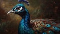 Vibrant peacock portrait showcases elegance and beauty in nature colors generated by AI Royalty Free Stock Photo