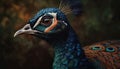 Vibrant peacock portrait showcases elegance and beauty in nature generated by AI Royalty Free Stock Photo