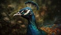 Vibrant peacock portrait showcases elegance and natural beauty in nature generated by AI Royalty Free Stock Photo