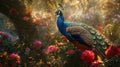 Vibrant peacock, a stunning display of nature's beauty, showcasing the colorful plumage and elegant presence of this