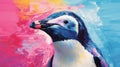 Vibrant Penguin Painting On Colorful Background