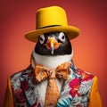 Vibrant Penguin Portrait In Surreal Fashion Photography