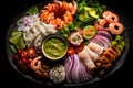 Vibrant Peruvian ceviche platter. Generate ai