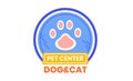 A vibrant pet center logo with a blue paw print, ideal for a dog and cat clinic or shop. Pet care and animal services