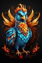 Vibrant Phoenix A Playful Caricature of Blue and Orange Feathered Animal