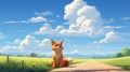 Dreamy Anime Fox Art On Endless Road - Studio Ghibli Inspired