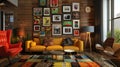 Vibrant Photo Frame Wall for Lively Interiors