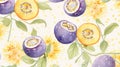 Vibrant Watercolor Floral Illustrations With Purple Fruits And Leaves