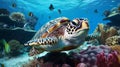 Vivid Underwater Turtle: A Colorized Photo-realistic Rendering With Vray Tracing Royalty Free Stock Photo