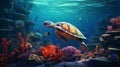 Vivid Underwater Turtle And Coral Reef Illustration For 2d Game Art Royalty Free Stock Photo