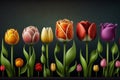 Ai Generative A Burst of Color Row of Tulip Flowers in Spring Royalty Free Stock Photo