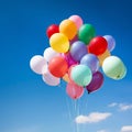 Colorful Balloon Cluster Soaring in Clear Blue Sky Royalty Free Stock Photo