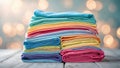 Vibrant photograph of neat stack of colorful fabric