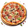 Vibrant Photorealistic Pizza Painting With Highly Detailed Foliage