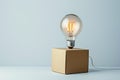 Vibrant Picture of Light Bulb and Box White Background Royalty Free Stock Photo