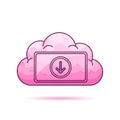 A vibrant pink cloud with a download button symbolizing cloud storage and data retrieval Royalty Free Stock Photo