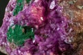 Vibrant pink Cobalto calcite with deep green Malachite mineral