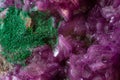 Vibrant pink Cobalto calcite with deep green Malachite mineral