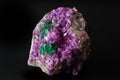 Vibrant pink Cobalto calcite with deep green Malachite mineral