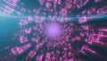 Vibrant pink digital tunnel with glowing geometric frames streaming toward a bright neon core Royalty Free Stock Photo