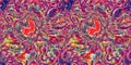 Vibrant pink distortion border. Bright colorful kitsch banner for fluid flow design. Marbled endpaper in vivid pink