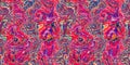 Vibrant pink distortion border. Bright colorful kitsch banner for fluid flow design. Marbled endpaper in vivid pink