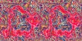 Vibrant pink distortion border. Bright colorful kitsch banner for fluid flow design. Marbled endpaper in vivid pink