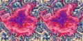 Vibrant pink distortion border. Bright colorful kitsch banner for fluid flow design. Marbled endpaper in vivid pink