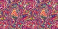 Vibrant pink distortion border. Bright colorful kitsch banner for fluid flow design. Marbled endpaper in vivid pink