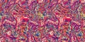 Vibrant pink distortion border. Bright colorful kitsch banner for fluid flow design. Marbled endpaper in vivid pink