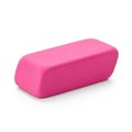 A vibrant pink eraser resting on a white background with a subtle shadow Royalty Free Stock Photo