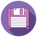 Vibrant pink floppy disk icon in modern flat design style with a long shadow representing retro data Royalty Free Stock Photo
