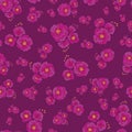 Vibrant pink full blooming flowers seamless vector pattern