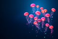 Vibrant pink fuzz fantasy jellyfish on blue solid background, simple colorful abstract art Royalty Free Stock Photo