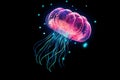 Vibrant pink fuzz fantasy jellyfish, dark solid background, simple colorful abstract design Royalty Free Stock Photo