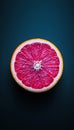 Vibrant Pink Grapefruit Halved, Isolated on Dark Blue Background, Close-Up, High Resolution Image Royalty Free Stock Photo