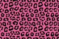 Vibrant pink leopard print seamless pattern background with black spots pink background Royalty Free Stock Photo