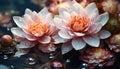 A vibrant pink lotus blossom floats in a tranquil pond generated by AI Royalty Free Stock Photo