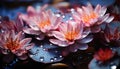 Vibrant pink lotus blossom reflects in tranquil pond water generated by AI Royalty Free Stock Photo