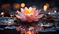 A vibrant pink lotus flower floats on tranquil water generated by AI Royalty Free Stock Photo