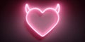 Pink Neon Devil Heart Sign With Horns Glowing Brightly Against A Dark Gradient Background Royalty Free Stock Photo