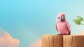 Vibrant Pink Parrot: An Animated Delight On A Wooden Board