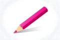 A single bright pink colored pencil casting a subtle shadow on a clean white background Royalty Free Stock Photo